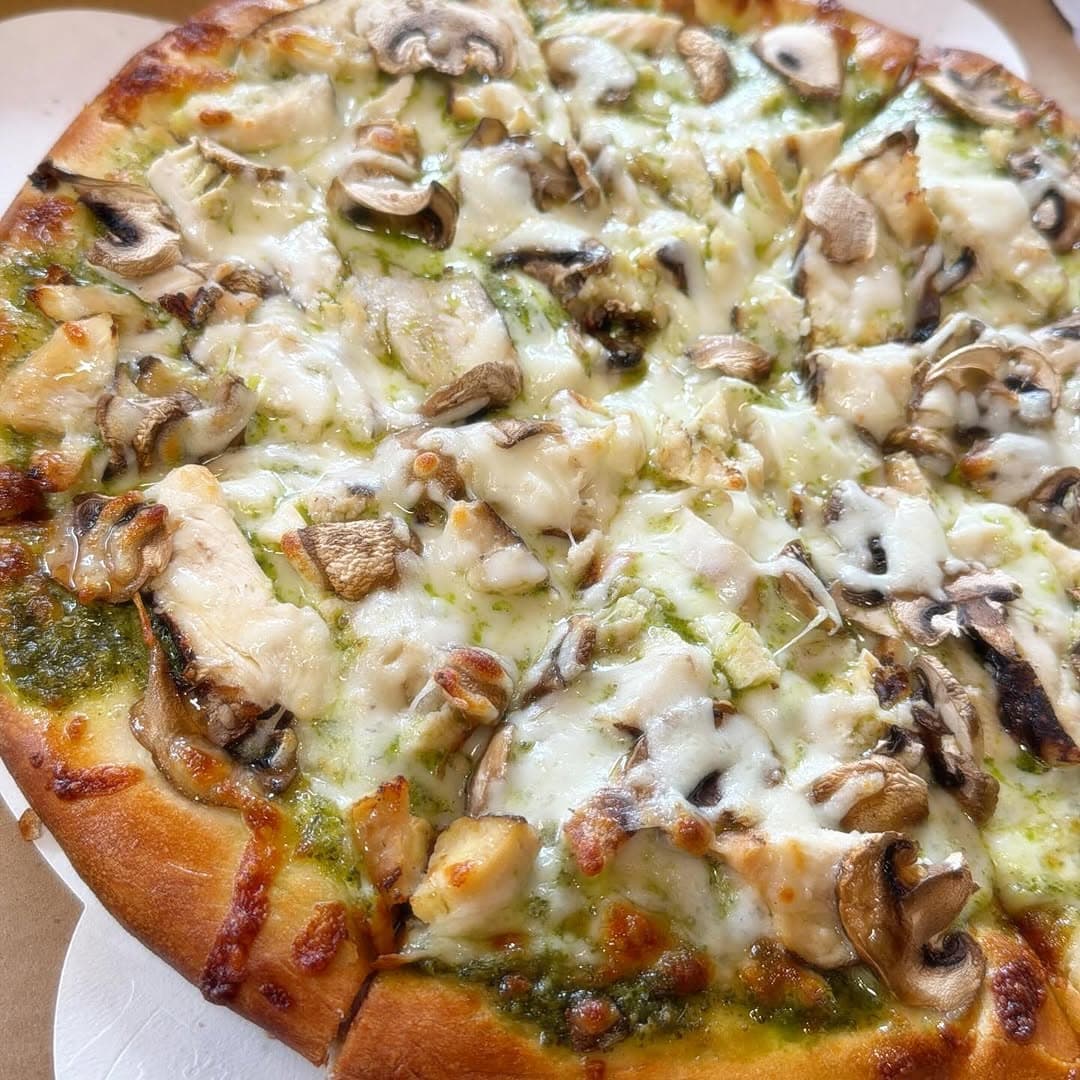 Pesto Chicken Mushroom Pizza